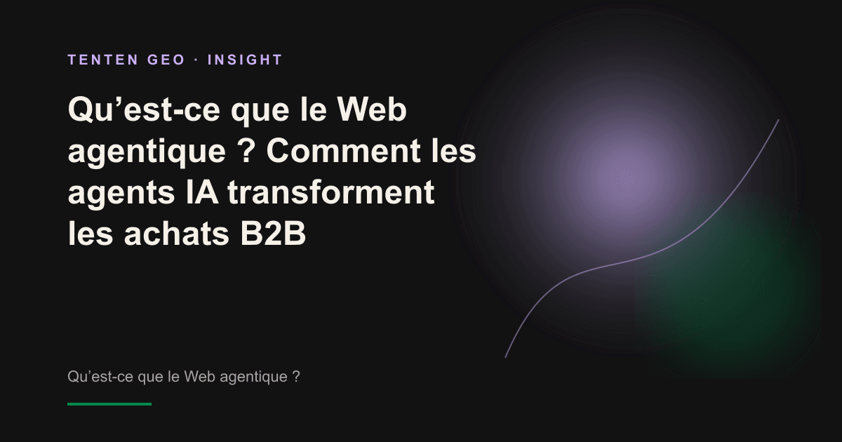 Illustration abstraite d’un agent IA transformé en nœud lumineux, circulant entre de nombreuses sources web pour le compte d’acheteurs B2B.