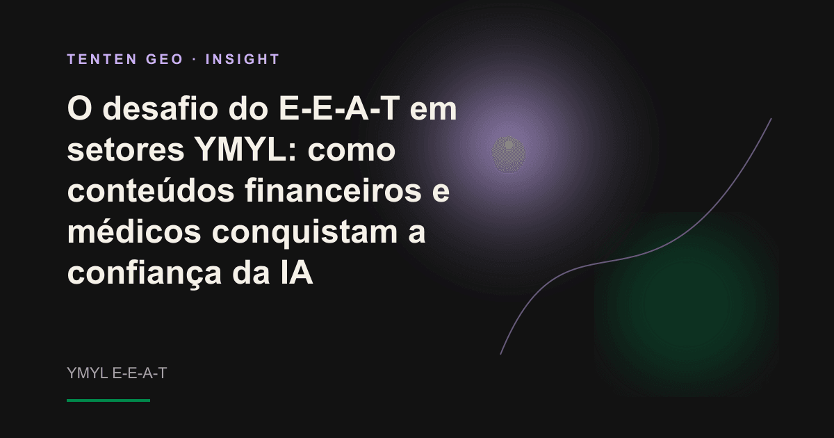 Feixes suaves de luz lilás atravessam diferentes camadas até validar uma fonte confiável perante uma autoridade central, representando a confiança dos mecanismos de IA em conteúdos financeiros e médicos.